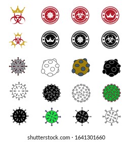 Coronavirus set icon, sign, symbol vector. Bacteria, Virus, Micro Organism set - symbol on white background. coronavirus icon and round distressed stamp seal with Coronavirus text. 2019-nCov 