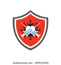 Coronavirus with shield against coronavirus 2019-ncov coronavirus COVID-19, medical health shield concept with a plus sign, health care drugs are protected, promote immune concept.