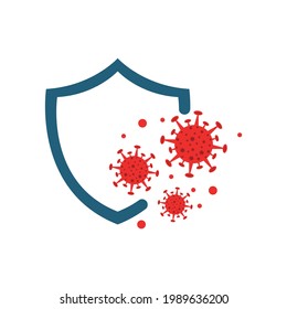 Coronavirus with shield against coronavirus 2019-ncov coronavirus COVID-19, medical health shield concept with a plus sign, health care drugs are protected, promote immune concept.