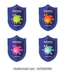 Coronavirus con icono del vector de escudo. variada selección de colores, sencilla, moderna y moderna con diseño plano