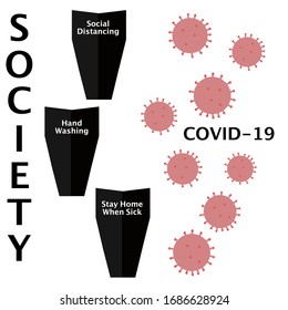 Coronavirus shields icon design. Protection from viral spread. Displays concepts of social distancing, hand washing, and staying home. Protect society