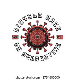 Coronavirus sign with bicycle wheel. Mode quarantine. Stop covid-19 outbreak. Caution risk disease 2019-nCoV. Cancellation of sports tournaments. Pattern design. Vector illustration