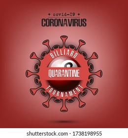 Coronavirus sign with billiard ball. Mode quarantine. Stop covid-19 outbreak. Caution risk disease 2019-nCoV. Cancellation of sports tournaments. Pattern design. Vector illustration