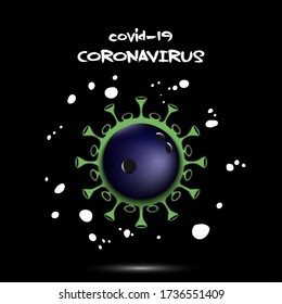 Coronavirus sign with bowling ball. Stop covid-19 outbreak. Caution risk disease 2019-nCoV. Cancellation of sports tournaments. The worldwide fight against the pandemic. Vector illustration