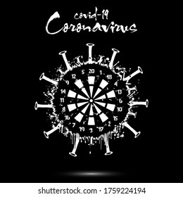 Coronavirus sign with dartboard made of blots. Stop covid-19 outbreak. Caution risk disease 2019-nCoV. Cancellation of sports tournaments due to an outbreak of coronavirus. Vector illustration