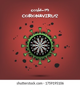 Coronavirus sign with dartboard. Stop covid-19 outbreak. Caution risk disease 2019-nCoV. Cancellation of sports tournaments. The worldwide fight against the pandemic. Vector illustration