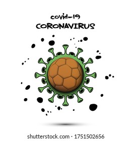 Coronavirus sign with handball ball. Stop covid-19 outbreak. Caution risk disease 2019-nCoV. Cancellation of sports tournaments. The worldwide fight against the pandemic. Vector illustration