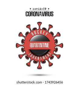 Coronavirus sign with hockey puck. Mode quarantine. Stop covid-19 outbreak. Caution risk disease 2019-nCoV. Cancellation of sports tournaments. Pattern design. Vector illustration