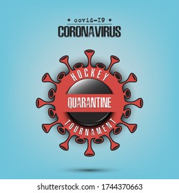Coronavirus sign with hockey puck. Mode quarantine. Stop covid-19 outbreak. Caution risk disease 2019-nCoV. Cancellation of sports tournaments. Pattern design. Vector illustration