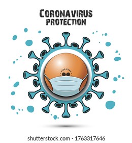 Coronavirus sign and ping-pong ball with a protection mask. Stop covid-19 outbreak. Caution risk disease 2019-nCoV. Cancellation of sports tournaments. Pattern design. Vector illustration