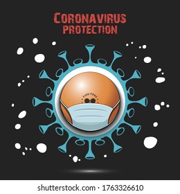 Coronavirus sign and ping-pong ball with a protection mask. Stop covid-19 outbreak. Caution risk disease 2019-nCoV. Cancellation of sports tournaments. Pattern design. Vector illustration