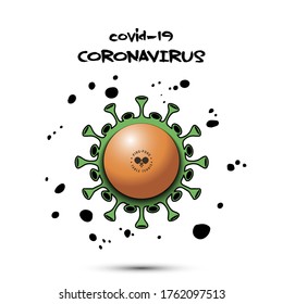 Coronavirus sign with ping-pong ball. Stop covid-19 outbreak. Caution risk disease 2019-nCoV. Cancellation of sports tournaments. The worldwide fight against the pandemic. Vector illustration