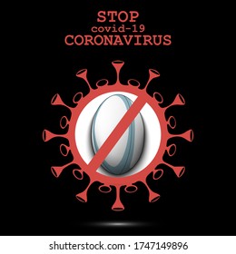 Coronavirus sign and rugby ball with a crossed line. Stop covid-19 outbreak. Caution risk disease 2019-nCoV. Cancellation of sports tournaments. Pattern design. Vector illustration