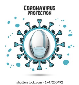 Coronavirus sign and rugby ball with a protection mask. Stop covid-19 outbreak. Caution risk disease 2019-nCoV. Cancellation of sports tournaments. Pattern design. Vector illustration