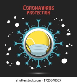 Coronavirus sign and tennis ball with a protection mask. Stop covid-19 outbreak. Caution risk disease 2019-nCoV. Cancellation of sports tournaments. Pattern design. Vector illustration