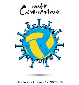 Coronavirus sign with volleyball ball made of blots. Stop covid-19 outbreak. Caution risk disease 2019-nCoV. Cancellation of sports tournaments due to an outbreak of coronavirus. Vector illustration