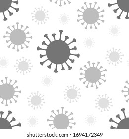 Silueta de coronavirus gris sin costuras. Ilustración de material vectorial.	