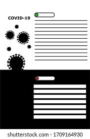 Coronavirus silhouette on a note paper with lines for notes. Checklist. Questionnaire form. Vector illustration of COVID-19.