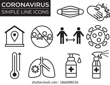 Coronavirus simple line icons easy to use