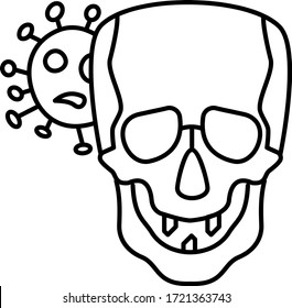 Coronavirus and Skull Concept, Viral Pandemic Fear Symbol, Human Death   Due Evil Virus Vector Icon Deisgn, Covid-19 conspiracy on white background, 