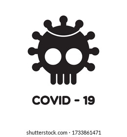 Diseño vectorial de silueta de coronavirus y calavera aislado sobre fondo blanco con la inscripción.