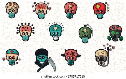 coronavirus skulls funny vector set