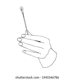 Coronavirus smear test. Cotton bud in hand