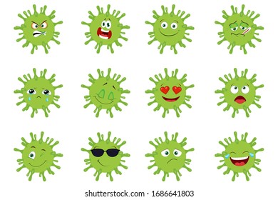 Coronavirus smiley set. Different emoji. New type of virus