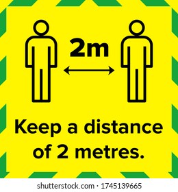 Coronavirus social distancing 2m metre distance warning sign or floor sticker decal for covid-19 pandemic epidemic quarantine. Vector design for edit and print