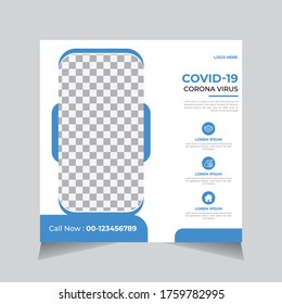 Coronavirus Social Media Post Banner Design Template, Medical health Covid 19 stories banner about Coronavirus, social media banner vector template, blue color