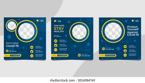 Coronavirus social media post flyer collection template, medical health web banner about protect yourself from Covid-19