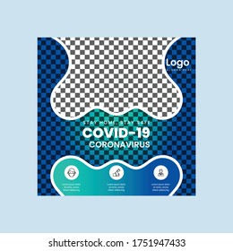 Coronavirus social media post square banner covid 19 corona virus Premium Vector
