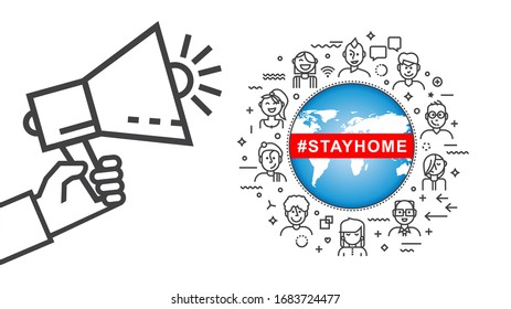 Coronavirus Social network  flat concept  for hospitals, medical facilities. 
Bacteria Cell Icon and Poster COVID-19 Stop Virus for World Health organization, Web Design. Stay and work at home. Vector