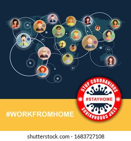 Coronavirus Social network  flat concept  for hospitals, medical facilities. 
Bacteria Cell Icon and Poster COVID-19 Stop Virus for World Health organization, Web Design. Stay and work at home. Vector