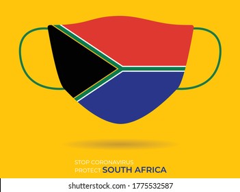 Coronavirus in SOUTH AFRICA. Graphic Vector of surgical mask with SOUTH AFRICAN flag. (2019-nCoV or CoVid-19). Medical face mask as concept of coronavirus quarantine. Coronavirus outbreak. eps File,