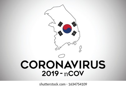 CoronaVirus in South Korea and Country flag inside Country border Map Vector Design. 2019-nCoV with South Korea map with national flag Vector Illustration.