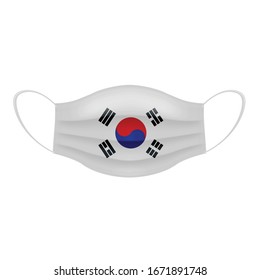 Coronavirus in South Korea. Graphic of surgical mask with South-Korean flag. Novel coronavirus (2019-nCoV or CoVid-19). Medical face mask as concept of coronavirus quarantine. Coronavirus outbreak.