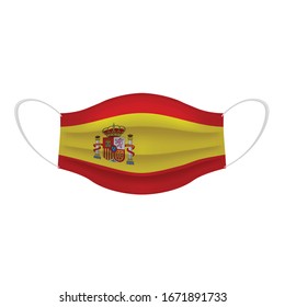 Coronavirus in Spain. Graphic of surgical mask with spanish flag. Novel coronavirus (2019-nCoV or CoVid-19). Medical face mask as concept of coronavirus quarantine. Coronavirus outbreak.