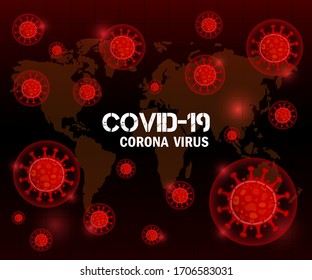 Coronavirus se extiende por todo el mundo e infectado por todos los países.Ilustración vectorial del diseño de mapas rojos con virus influenza. Covid 19 Mapa mundial.