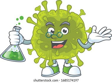 Coronavirus spread brainy Professor Cartoon design grasp a glass tube