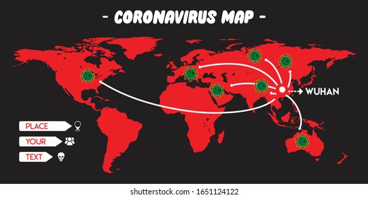 Coronavirus spread on world map with infographic stats