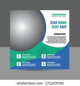 Coronavirus square flyer template stay home stay safe vector flyer Covid-19 coronavirus campaign medical flyer template