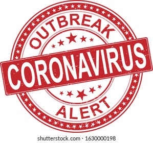 Coronavirus stamp with frame. Red vector round grunge stamp imprint with Coronavirus text. Useful for watermarks with corroded rubber surface.