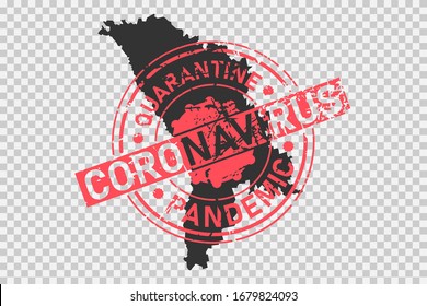 Sello de Coronavirus en el mapa de Moldavia. Concepto de cuarentena, aislamiento y pandemia del virus en el país. Sello de textura de estilo ondulado sobre el mapa moldavo negro. Ilustración vectorial.