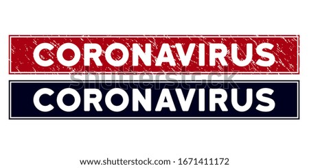 Coronavirus stamp. Red vector rectangle scratched stamp with Coronavirus text, with frame. Useful for rubber imitations with corroded rubber style.