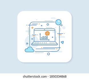 Coronavirus statistics line icon. Abstract vector button. Covid-19 confirmed cases graph sign. Corona virus pandemic symbol. Coronavirus statistics line icon. Laptop concept badge. Vector