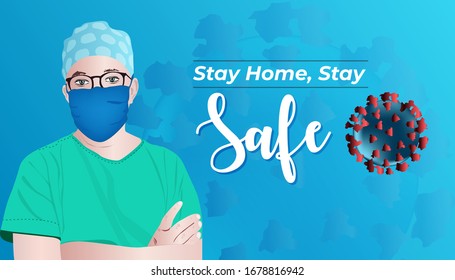 Coronavirus, Stay home stay safe. Flat vector design