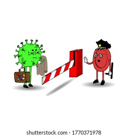 Coronavirus stop cartoon style vector illustration. Prevention of disease. Isolated on a white background.