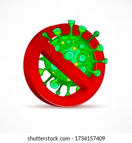 Coronavirus stop concept. Bacteria cell icon on white, Covid-2019. Stop coronavirus concepts, dangerous covid cell. Isolated. Vector illustration.