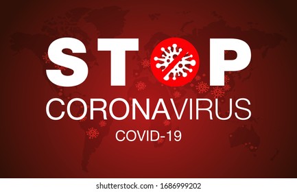 Coronavirus. Stop. Covid-19. Map. No Infection. Dangerous Coronavirus Cell. Bacteria. Caution. Outbreak. Pandemic medical concept. Isolated Vector Icon, Logo, Illustration